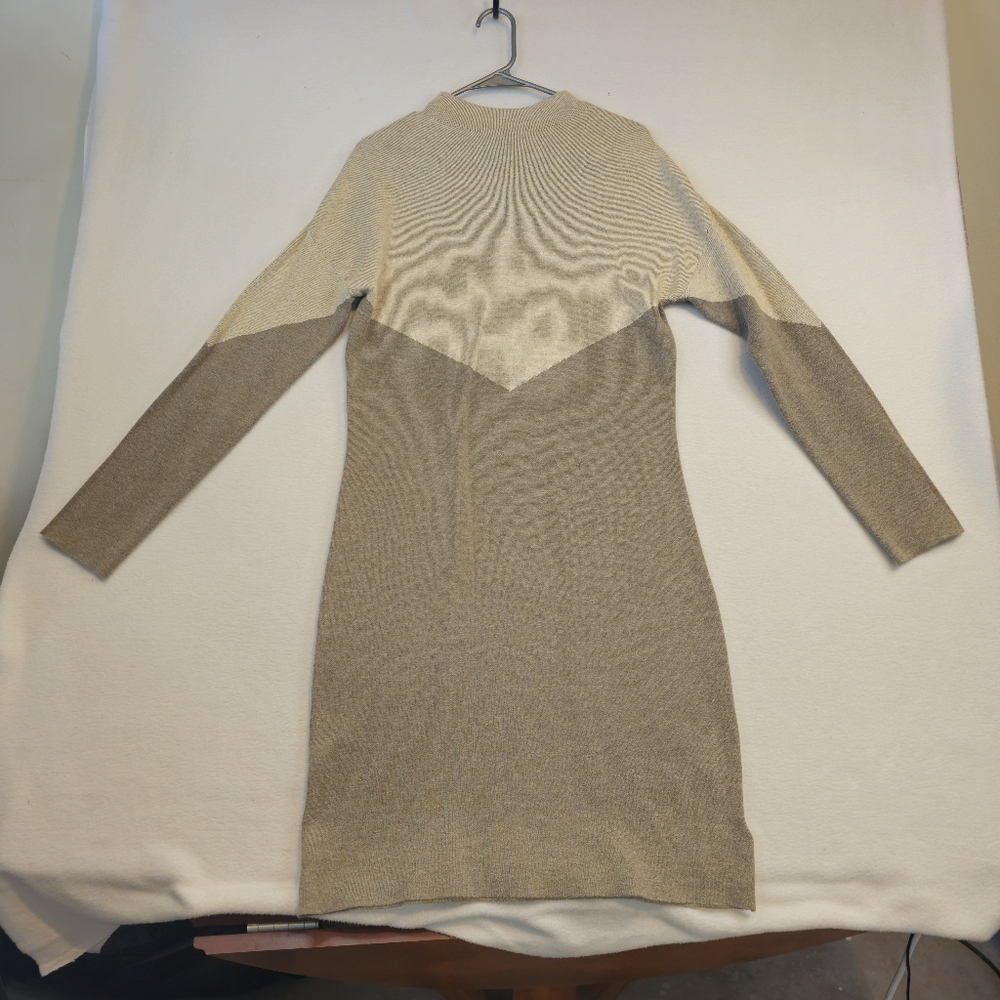 Cynthia Rowley Womens Large Beige Taupe Colorblock Mock Neck Sweater Dress L